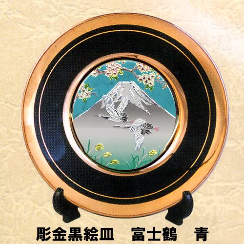 Chokin plate BK Mt.Fuji & Crane Blue